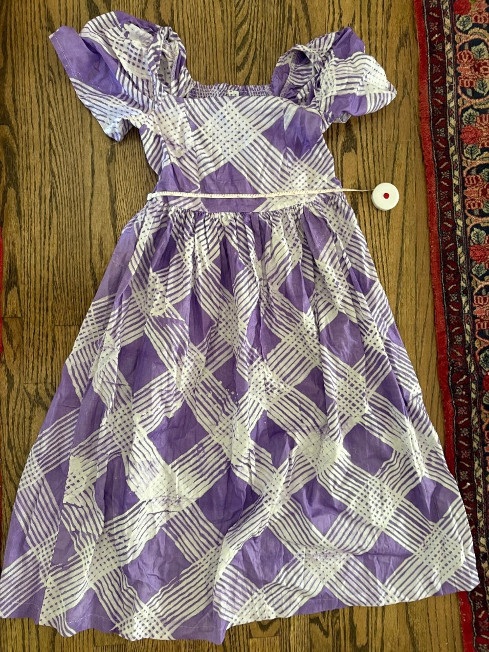 Osei Duro purple and white rouched bodice dress - size XS/S